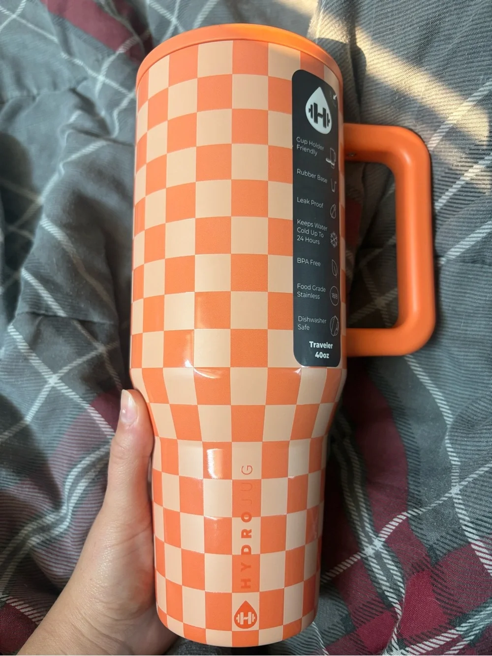 NWT HydroJug 40oz Traveler Orange Checkers